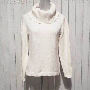 Women's Cream Sweater S Cowl Neck Classic Cottage Cozy Soft Coastal Minimalist